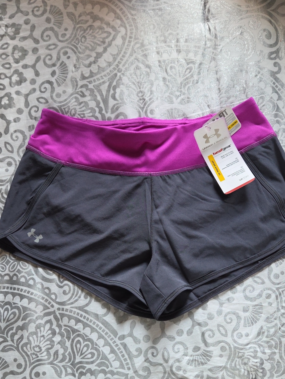 Under Armour Women's Gray Shorts with Purple Waistband